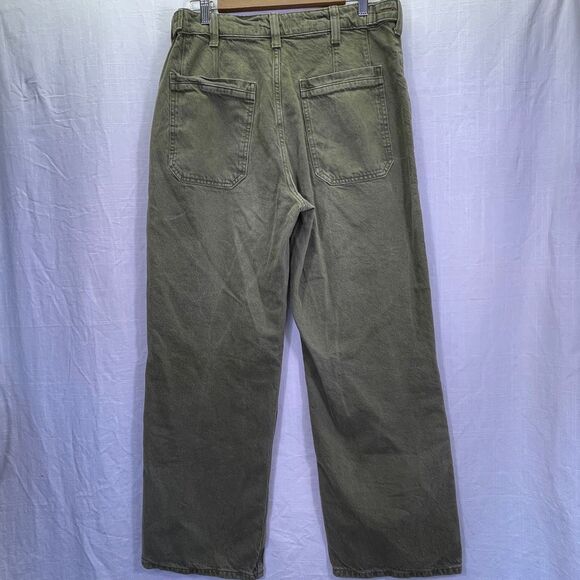 We The Free Olive Green Cotton Palmer Cuffed Wide Leg Jeans Dark Wash Size 28 - Picture 6 of 10